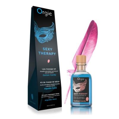 Комплект для игр Orgie Lips Massage со вкусом сахарной ваты (съедобное масло, перо), 100 мл
