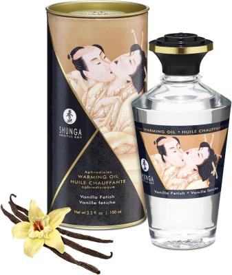 Съедобное массажное масло Shunga Aphrodisiac Warming Oil Fetish Vanilla, разогревающее, ванильный фетиш, 100 мл