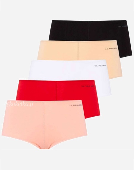 Набор трусиков-шорт U.S. Polo Assn (черный, бежевый, белый, красный, розовый - 5 шт)