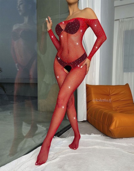 Бодистокинг со стразами и рукавами