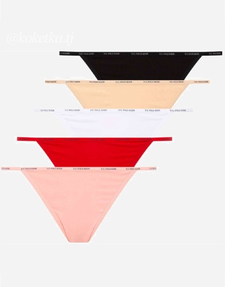 Набор трусиков-бикини U.S. Polo Assn (черный, бежевый, белый, розовый, красный - 5 шт)