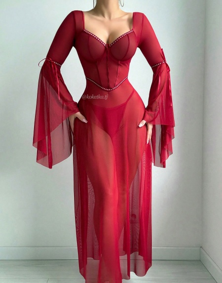 Прозрачная сорочка с расклешённым рукавом