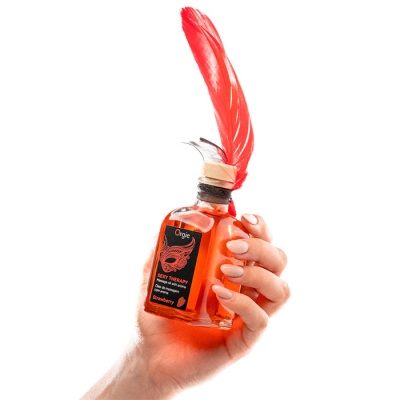 Комплект для игр Orgie Lips Massage со вкусом клубники (съедобное масло, перо), 100 мл