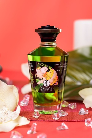 Съедобное массажное масло Shunga Exotic Green Tea, разогревающее, «Экзотический зеленый чай», 100 мл