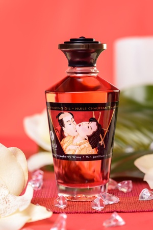 Съедобное массажное масло Shunga Sparkling Strawberry Wine, разогревающее, клубника и шампанское, 100 мл