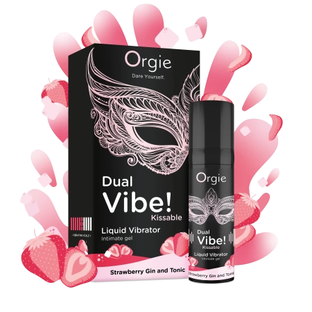 Съедобный гель с эффектом вибрации Orgie DUAL VIBE! Strawberry Gin And Tonic, на водной основе, 15мл