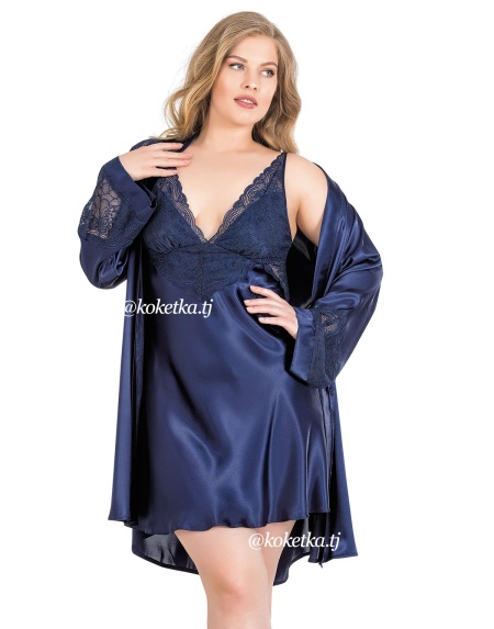 Атласная сорочка с халатом  (XXL, 3XL, 4XL)