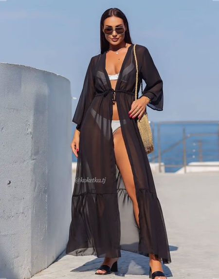 Длинная шифоновая однотонная пляжная туника