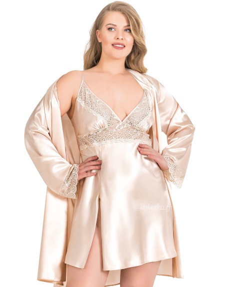 Атласная сорочка с халатом (XXL, 3XL, 4XL)