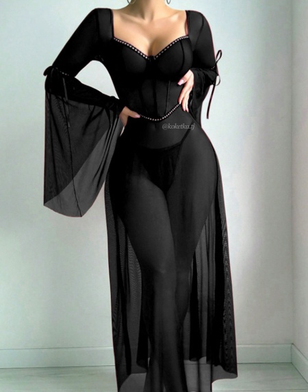 Прозрачная сорочка с расклешённым рукавом