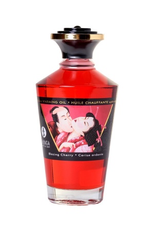 Съедобное массажное масло Shunga Blazing Cherry, разогревающее, вишня, 100 мл