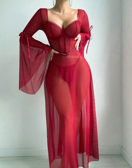 Прозрачная сорочка с расклешённым рукавом