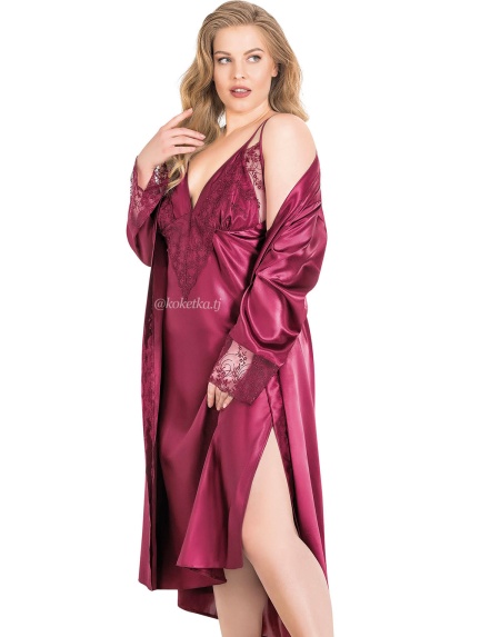 Атласная сорочка с халатом (XXL, 3XL, 4XL)