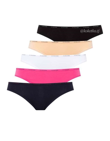 Набор трусиков — cлип от U.S. POLO ASSN (черный, бежевый, белый, фуксия, черный - 5 шт)