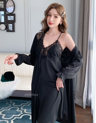 Атласная сорочка с халатом