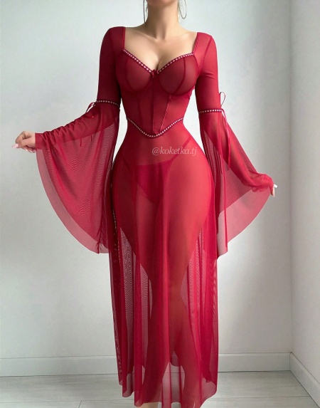 Прозрачная сорочка с расклешённым рукавом