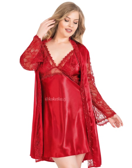 Атласная сорочка с халатом (XXL, 3XL, 4XL)