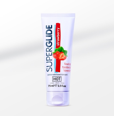 Съедобная смазка на водной основе HOT Superglide для орального секса со вкусом клубники, 75 мл